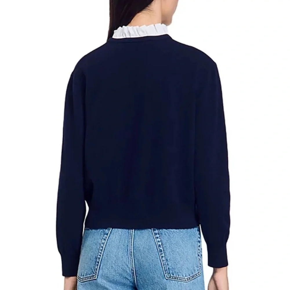 Sandro Isaure Sweater with Detachable White Ruffle Collar - Picture 3 of 12